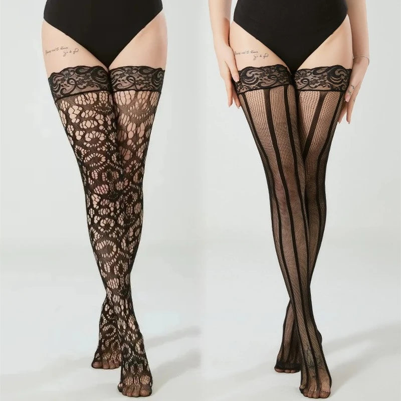 Nylon Spandex Floral Lace Thigh High Stockings