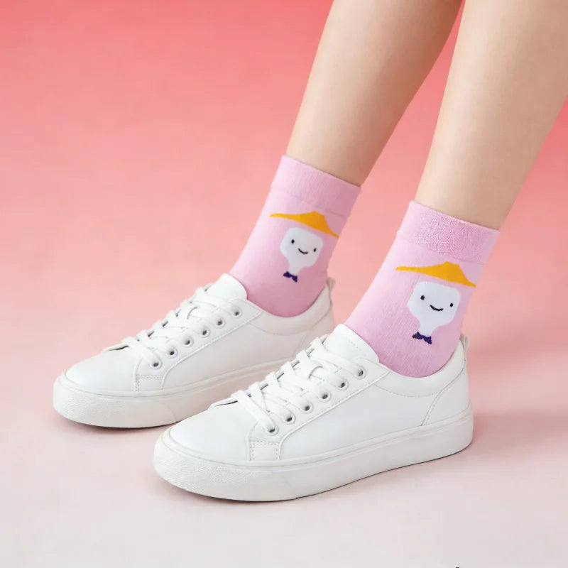Cotton Blend Cute Character Print Low Tube Socks for Women