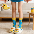 Polyester Elastane Yellow Duck Pattern Mid Calf Socks