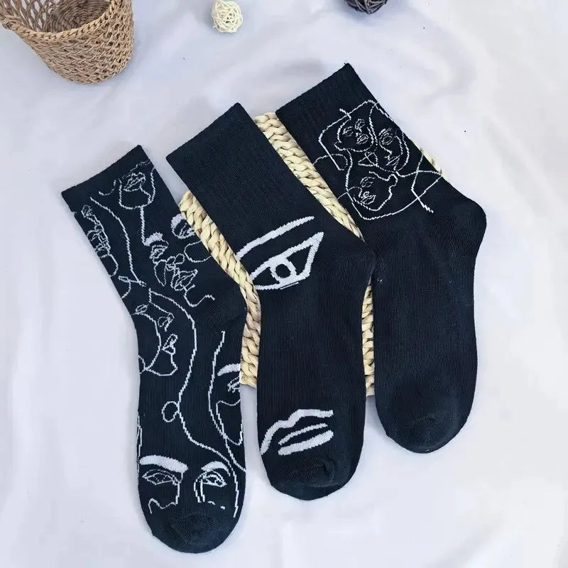 Cotton Blend Abstract Graphic Crew Socks
