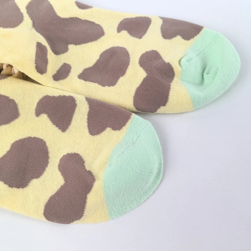 Cotton Blend Giraffe Print Mid Calf Socks