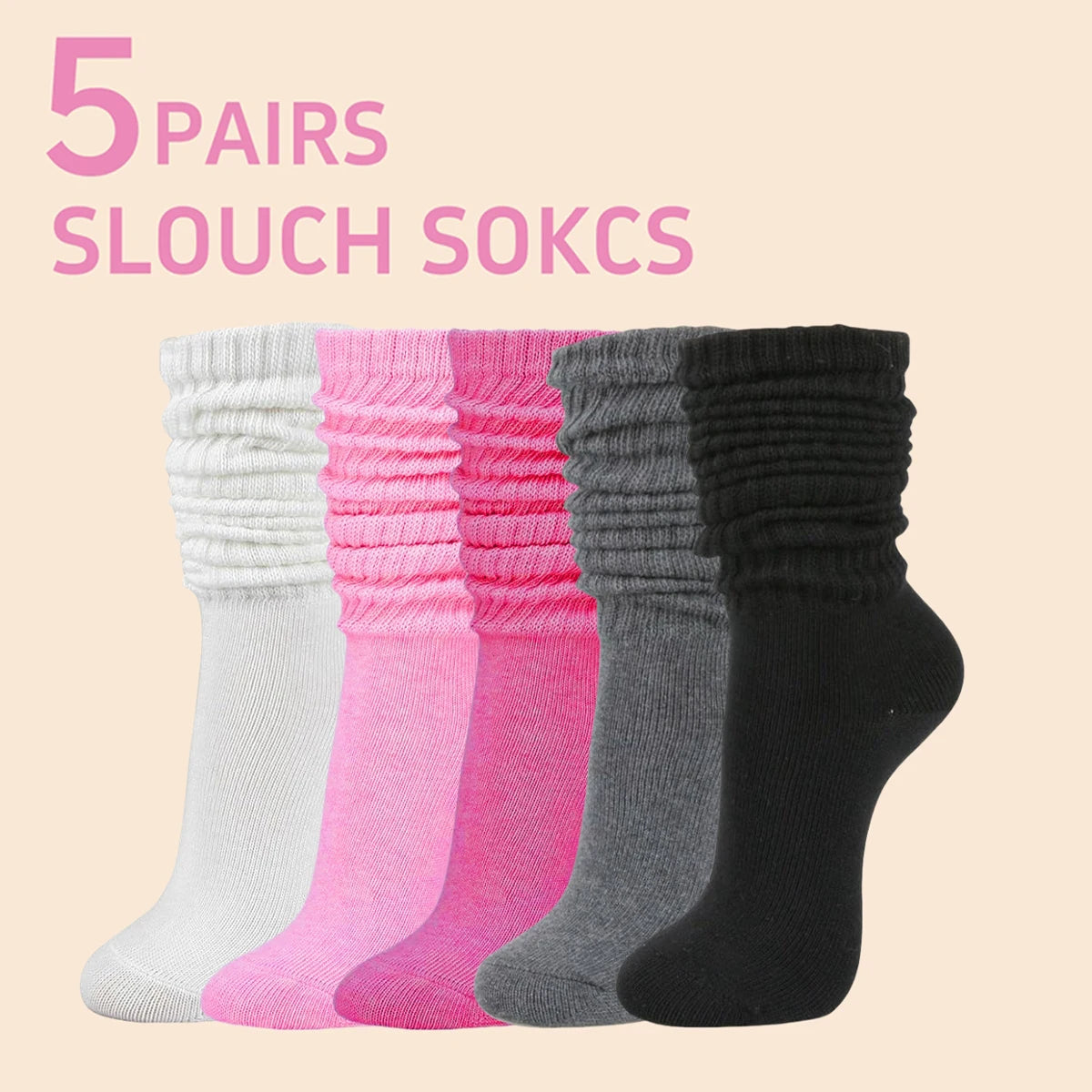 Polyester Elastane Slouch Casual Socks Five Pack
