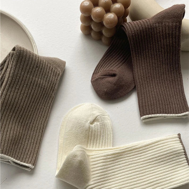 Cotton Blend Mid Length Casual Striped Socks