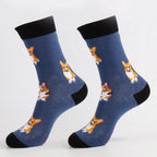 Cotton Blend Corgi Pattern Mid Calf Unisex Socks