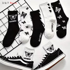 Butterfly Pattern Mid Length Polyester Elastane Socks Set