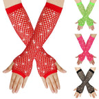 Nylon Elastane Rhinestone Fishnet Fingerless Gloves