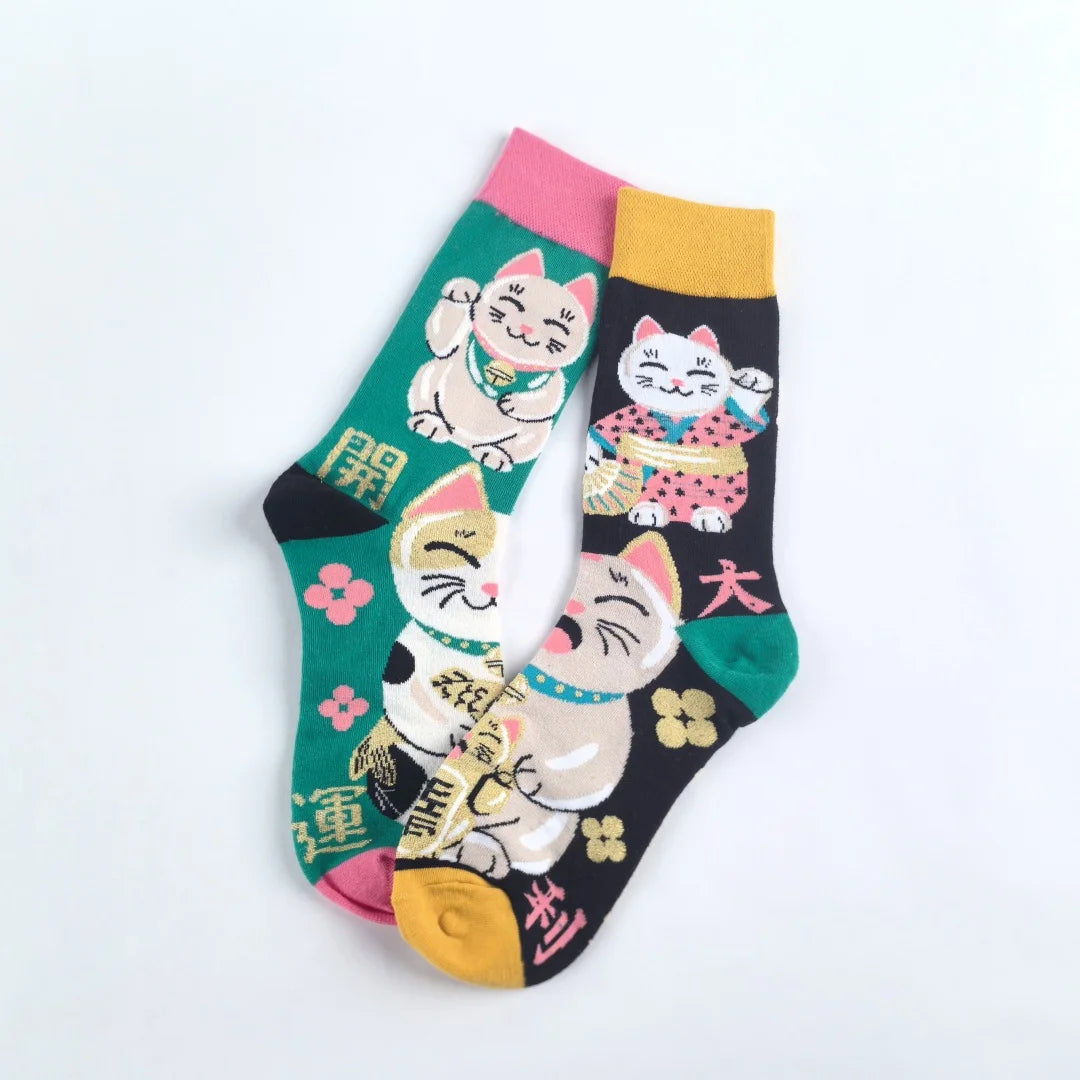 Cotton Blend Lucky Cat Crew Socks - 3