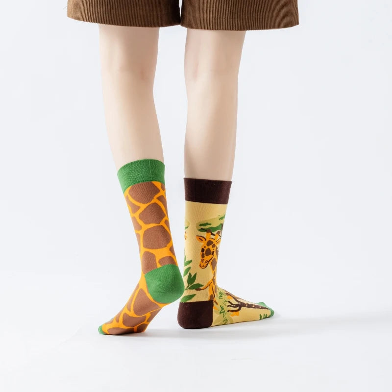 Cotton Blend Giraffe Print Mid Tube Socks