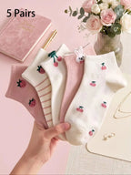 5 Pairs Polyester Elastane Knit Low Tube Women Casual Socks