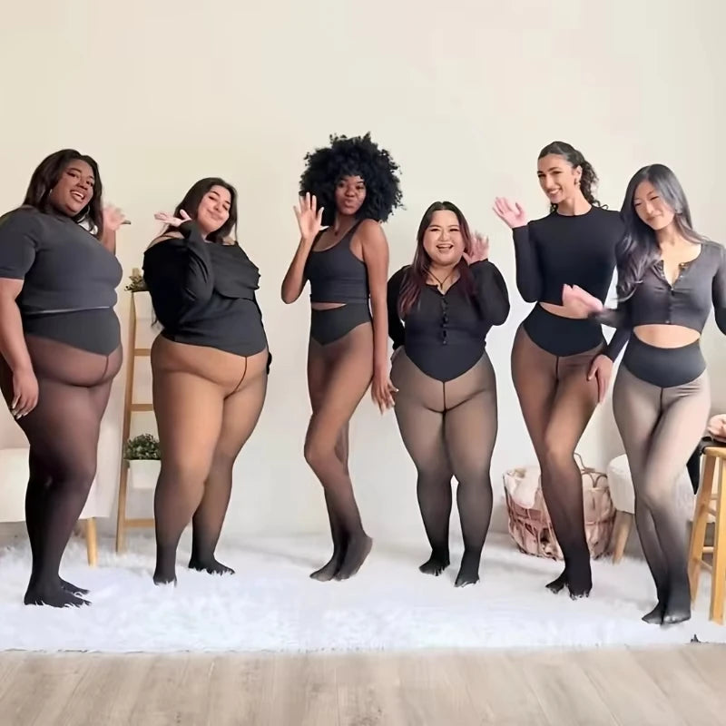 Fleece Lined Translucent High Waisted Thermal Tights - 3