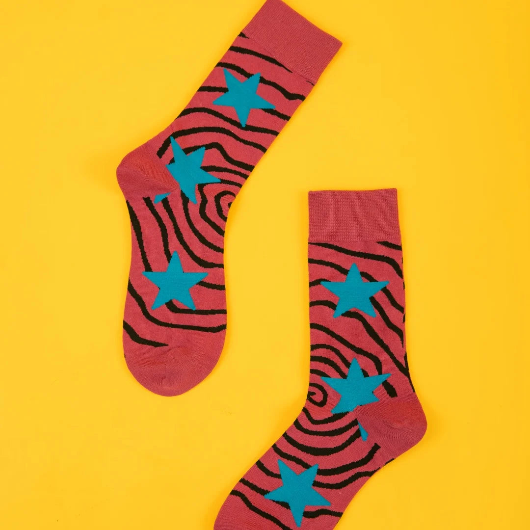 Cotton Blend Star Pattern Crew Socks