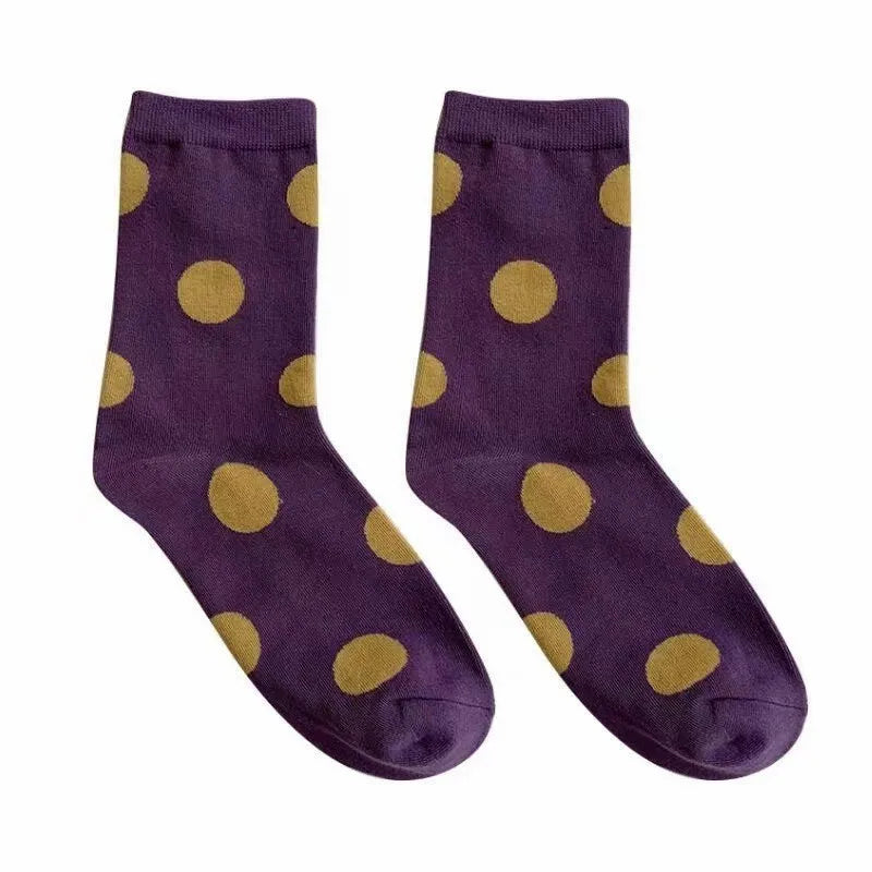 Polyester Elastane Polka Dot Mid Tube Casual Socks - 5