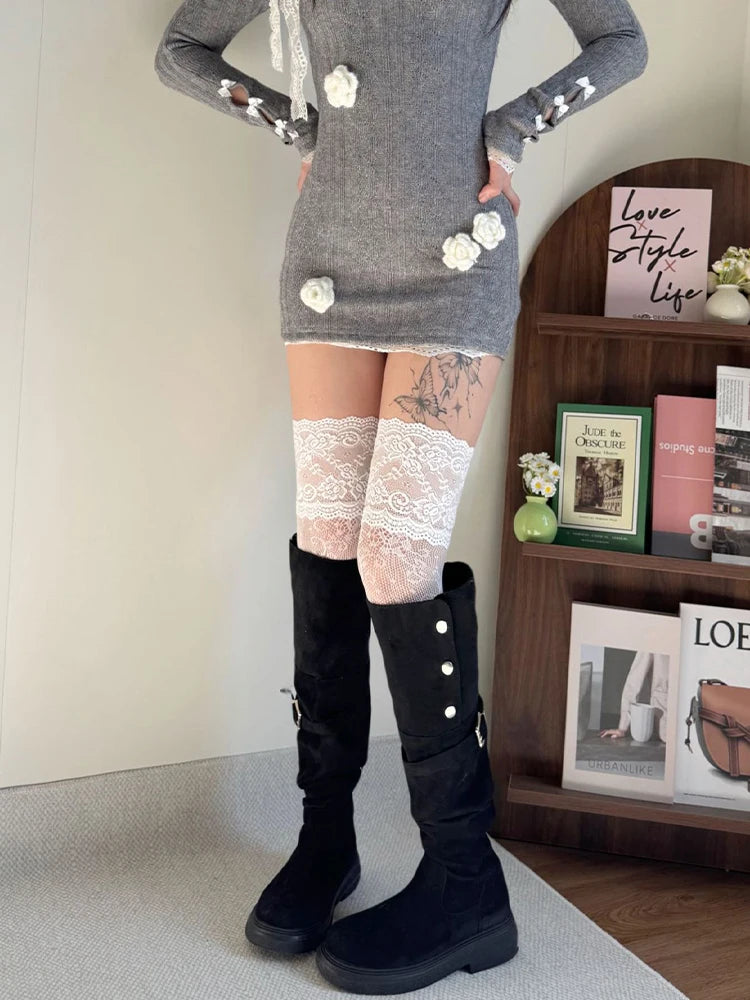 Lace Fishnet Thigh High Stockings