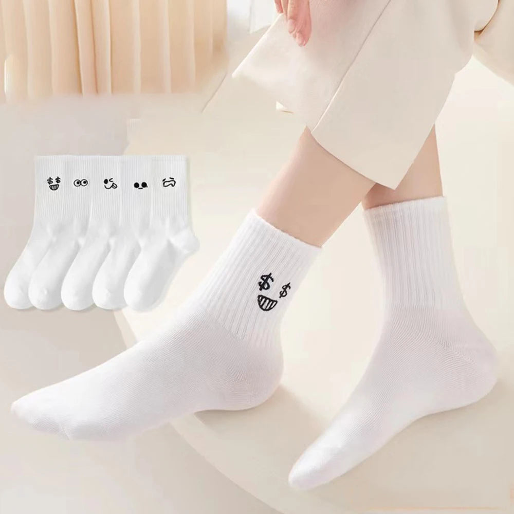 Polyester Blend Cartoon Expression Mid Tube Socks