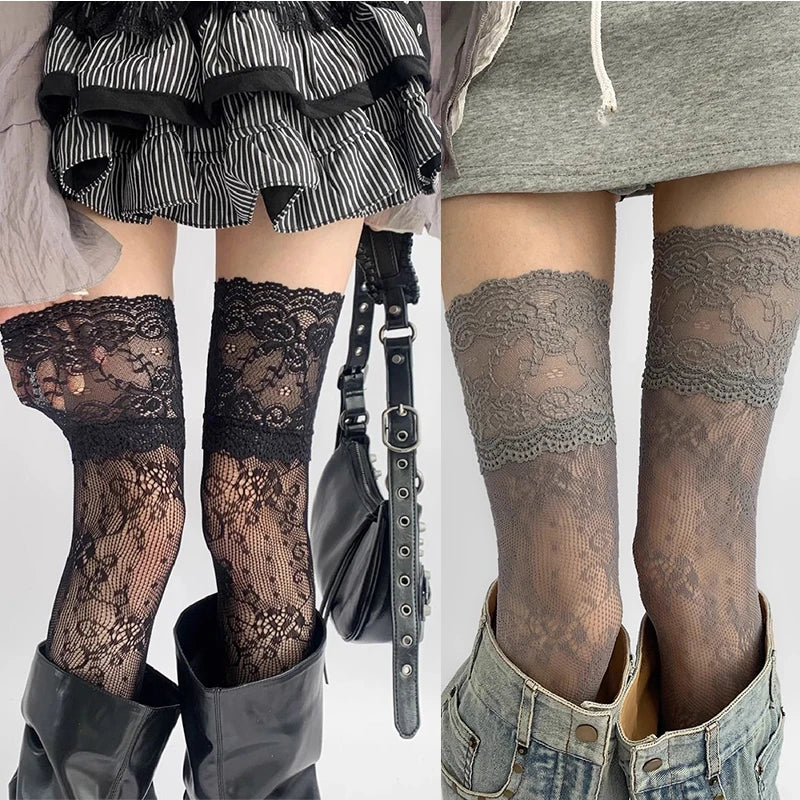 Floral Lace Over The Knee Stockings