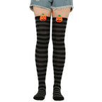 Polyester Striped Pumpkin Over The Knee Socks