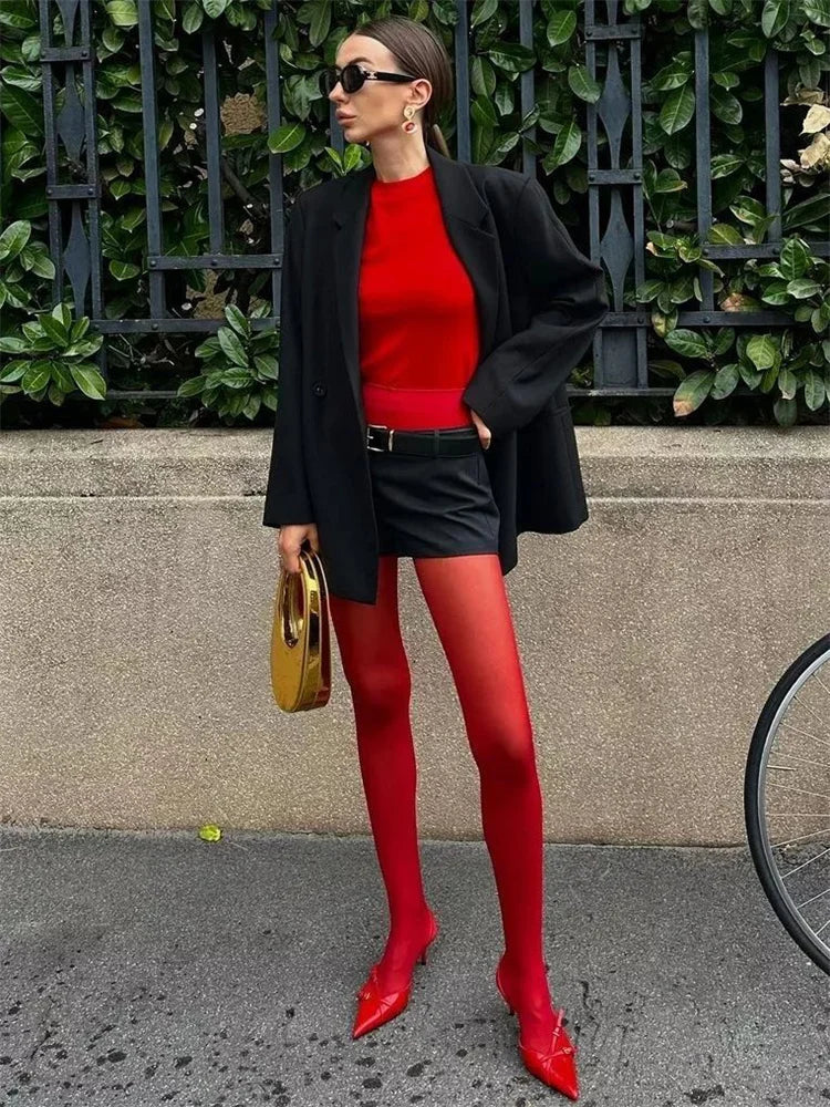 Solid Polyester Elastane Slim Fit Pantyhose Tights - 31
