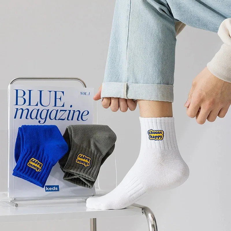 Polyester Blend Printed Letter Casual Crew Socks