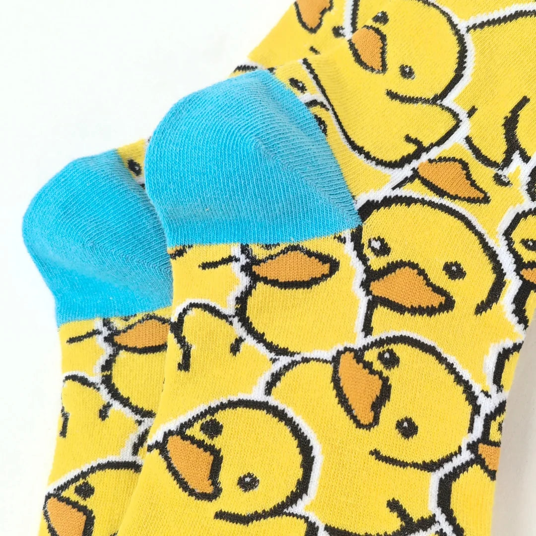 Polyester Elastane Yellow Duck Pattern Mid Calf Socks