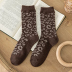 Leopard Print Wool Mid Calf Socks