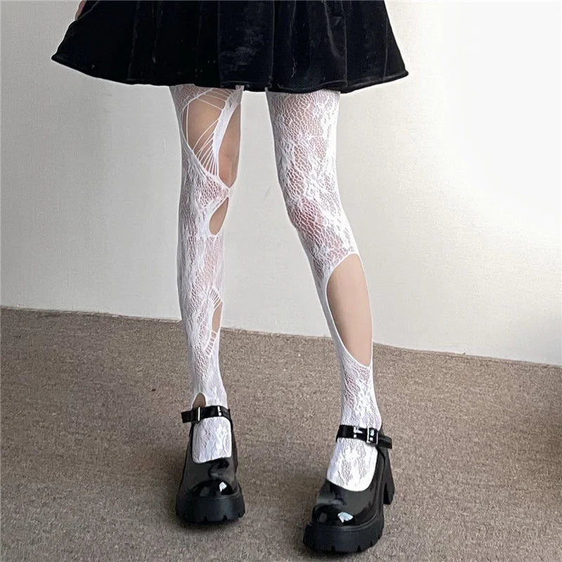 Nylon Mesh Ripped Fishnet Stockings
