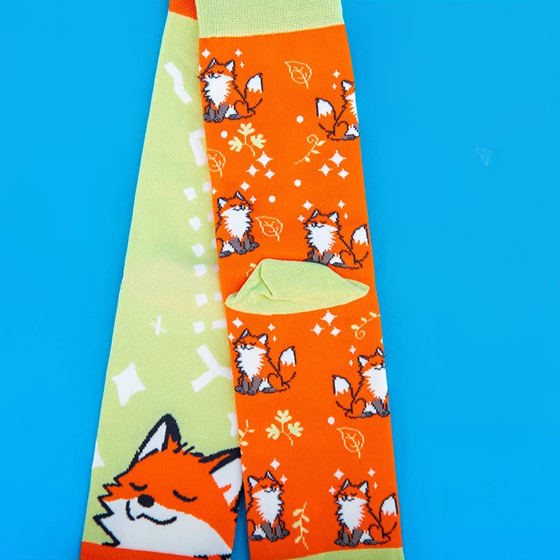 Cotton Blend Unisex Fox Pattern Crew Socks