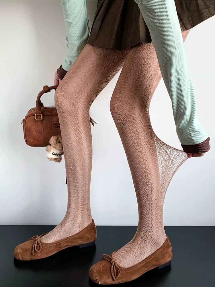 Nylon Elastane Jacquard Mesh Vertical Striped Tights