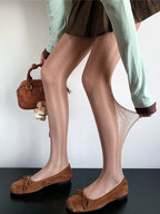 Nylon Elastane Jacquard Mesh Vertical Striped Tights