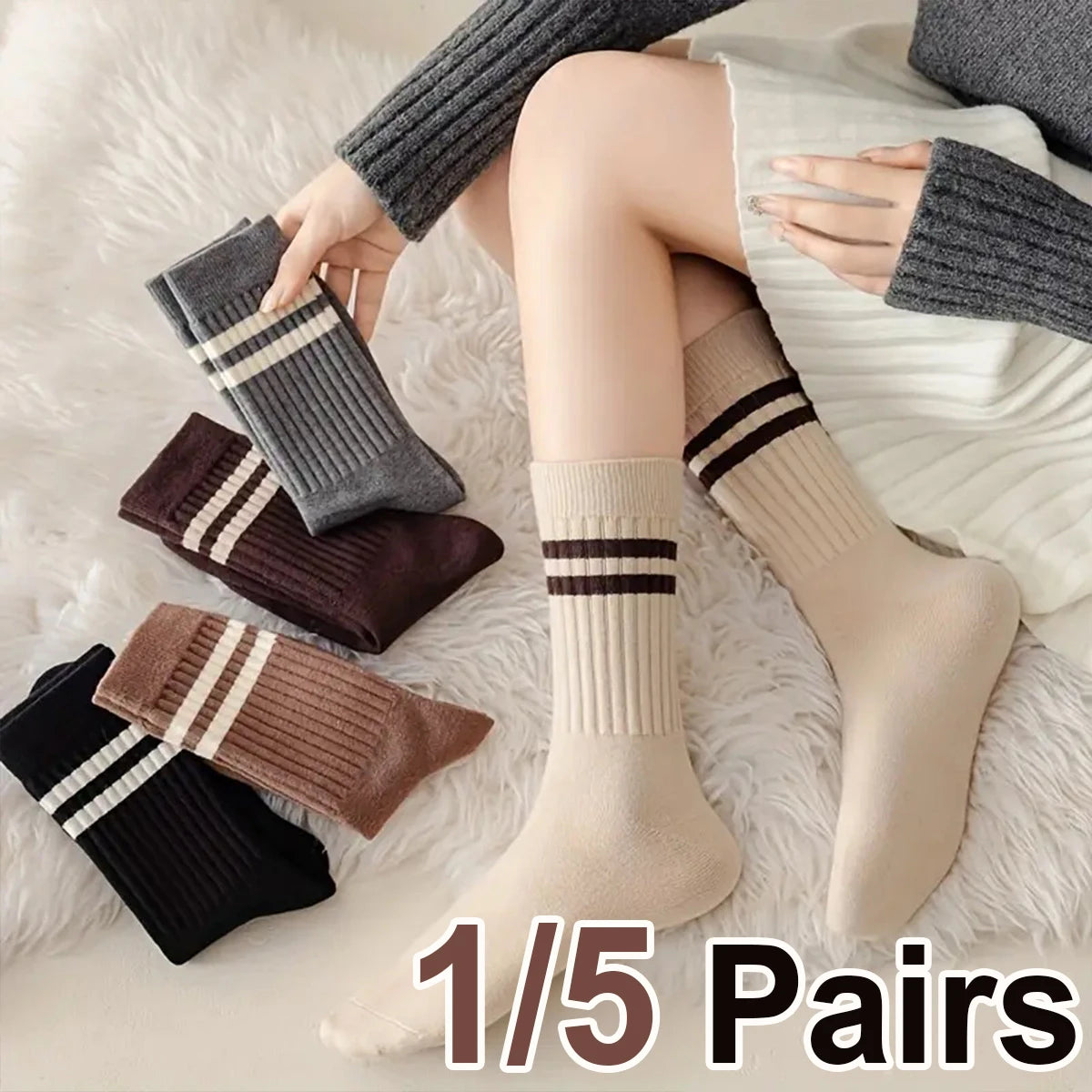 Polyester Elastane Striped Mid Tube Casual Socks - 1