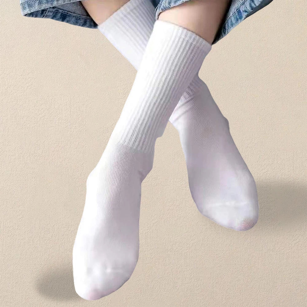 5 Pairs Polyester Spandex Solid Color Casual Crew Socks