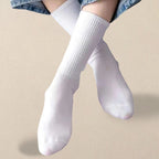 5 Pairs Polyester Spandex Solid Color Casual Crew Socks