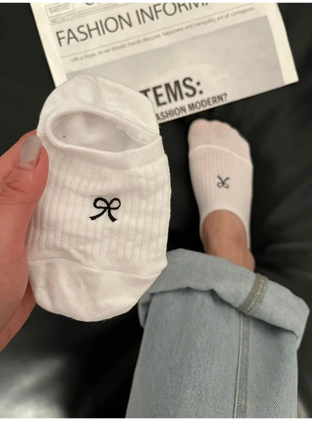 Cotton Polyester Invisible No Show Bow Socks - 9
