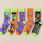 Polyester Elastane Halloween Patterned Mid Calf Socks 5 Pack