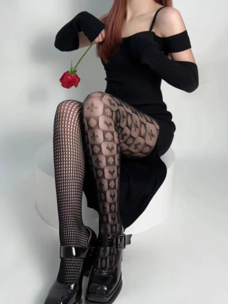 Nylon Asymmetric Striped Mesh Tights