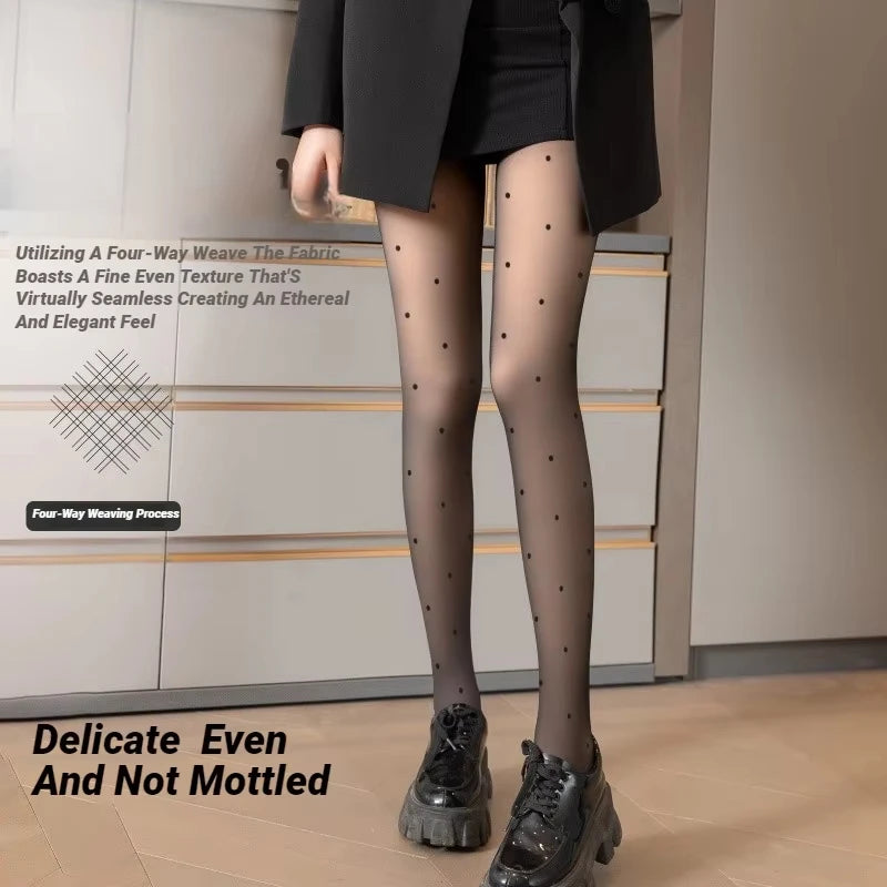 Polyester Polka Dot Tights Skin Effect Thermal Stockings