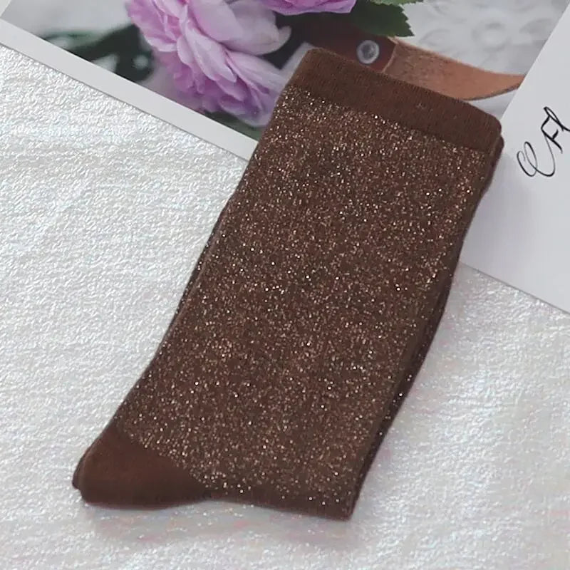 Shiny Metallic Cotton Blend Mid Tube Casual Socks - 51