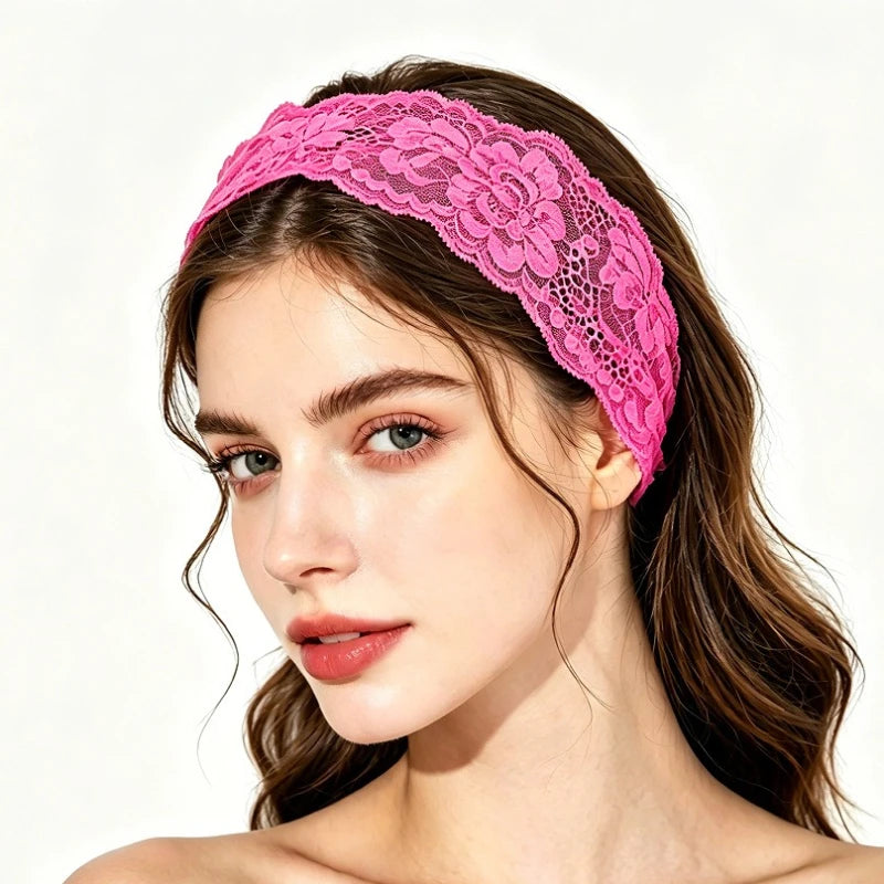 Floral Lace Elastic Headband for Women - 15