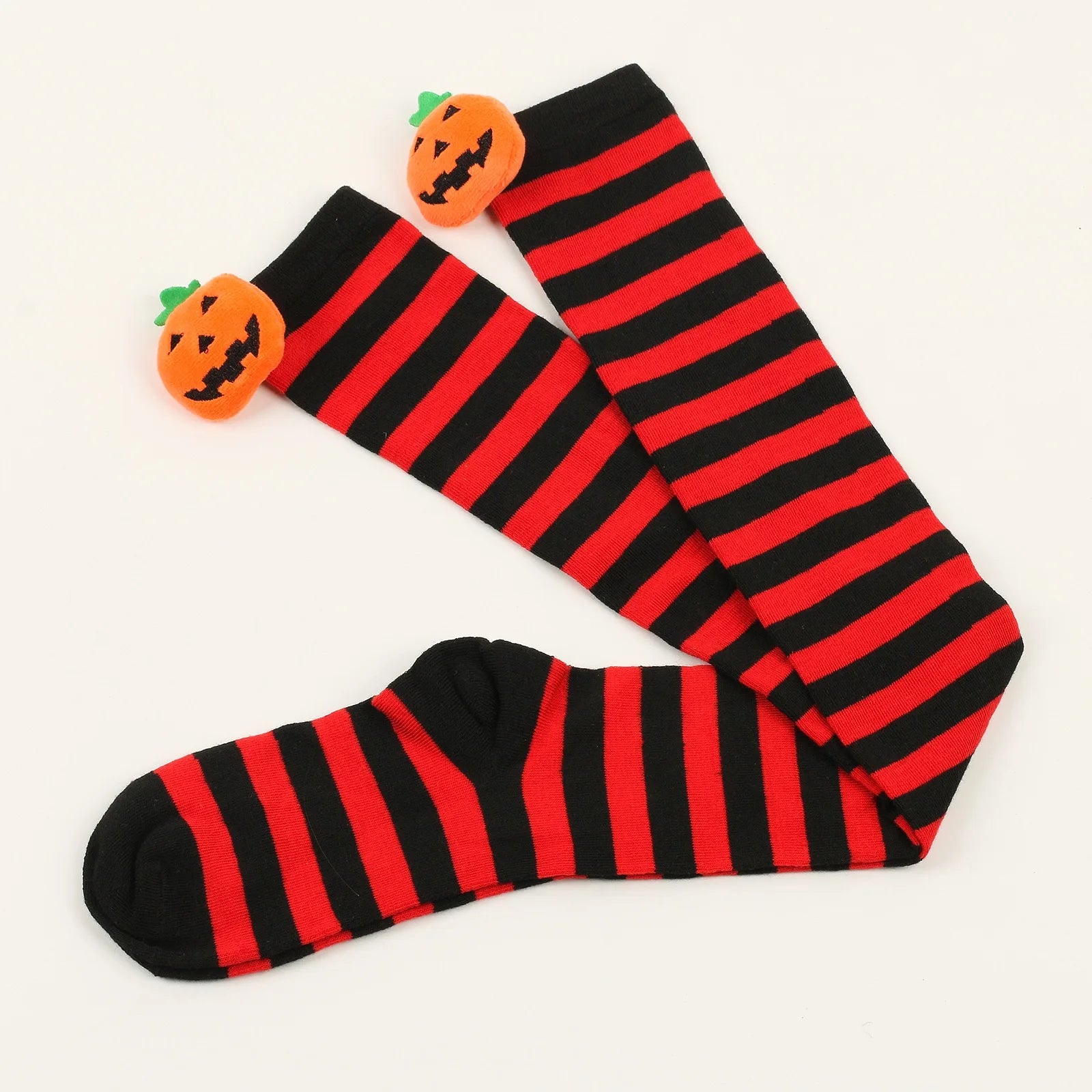 Polyester Striped Pumpkin Over The Knee Socks - 10