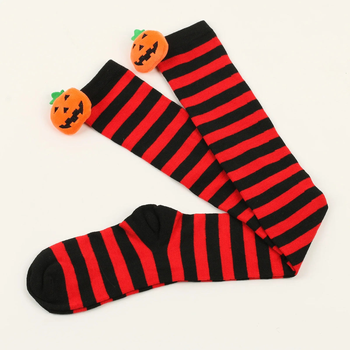 Polyester Striped Pumpkin Over The Knee Socks