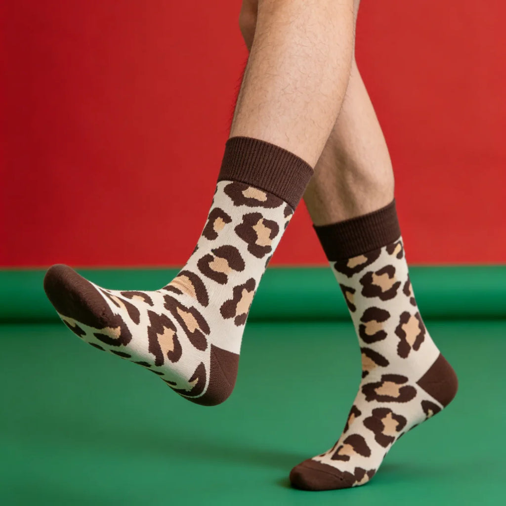Cotton Blend Leopard Print Unisex Crew Socks