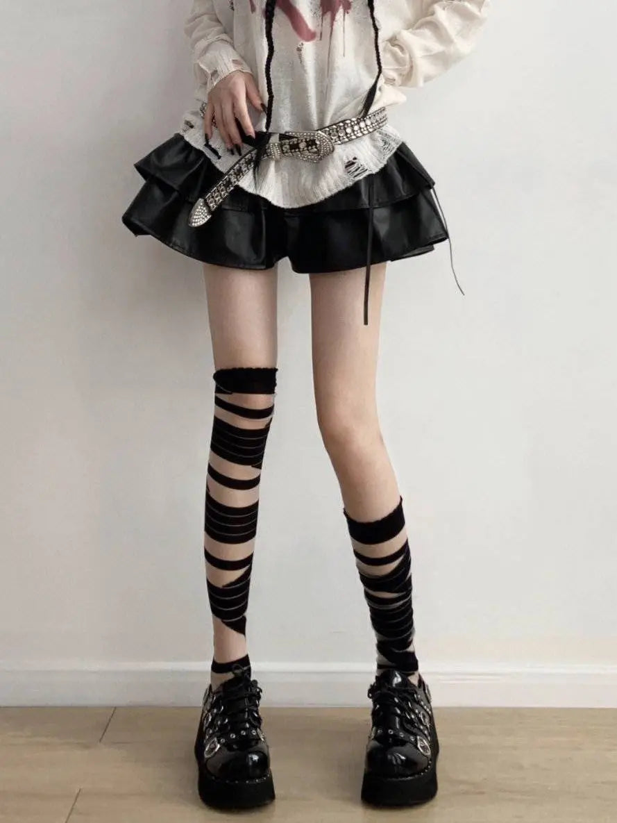 Distressed Knit Stockings Gothic Torn Tights