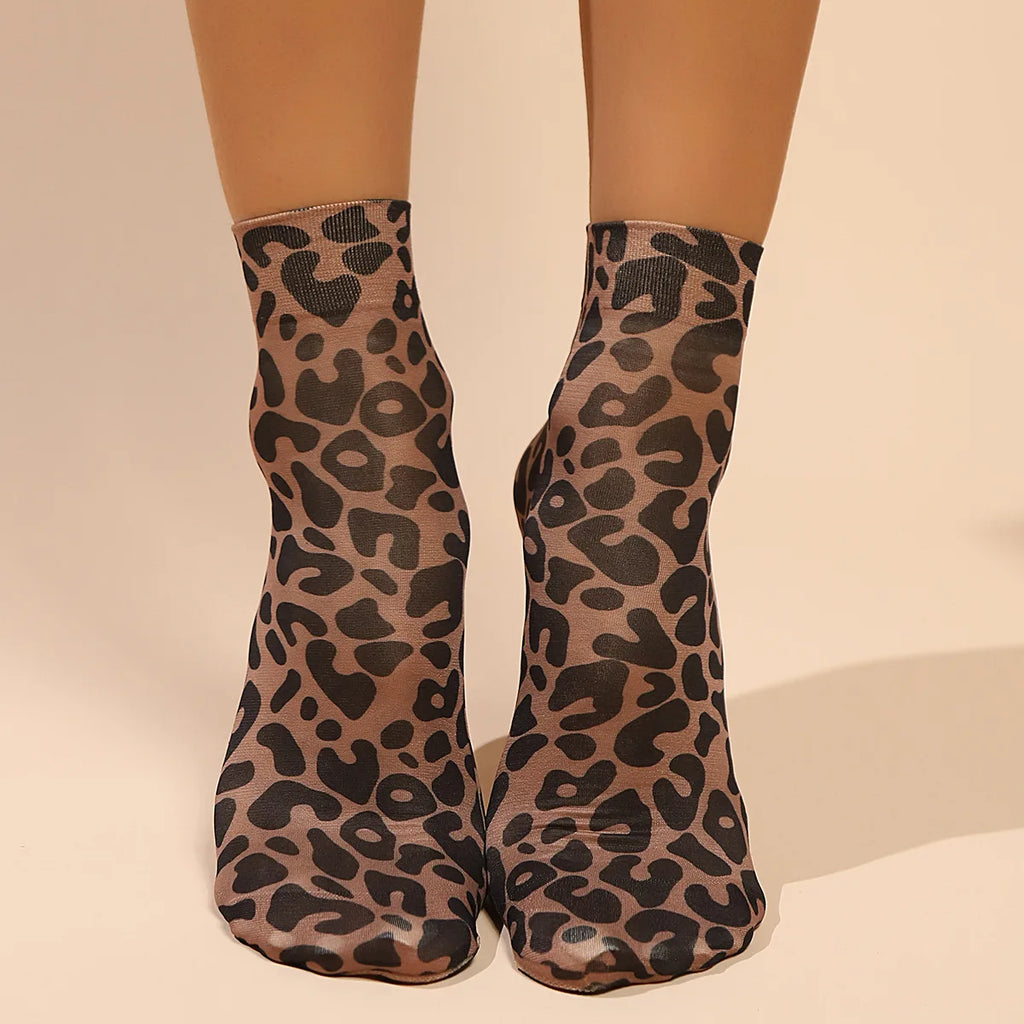 Leopard Print Nylon Casual Ankle Socks