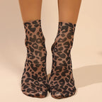 Leopard Print Nylon Casual Ankle Socks