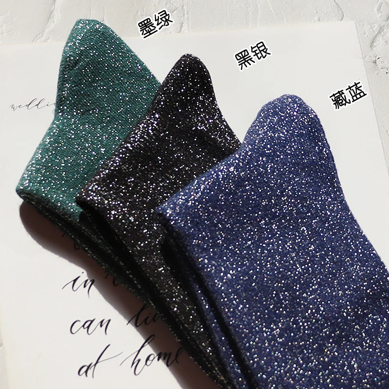 Metallic Knit Women Casual Socks