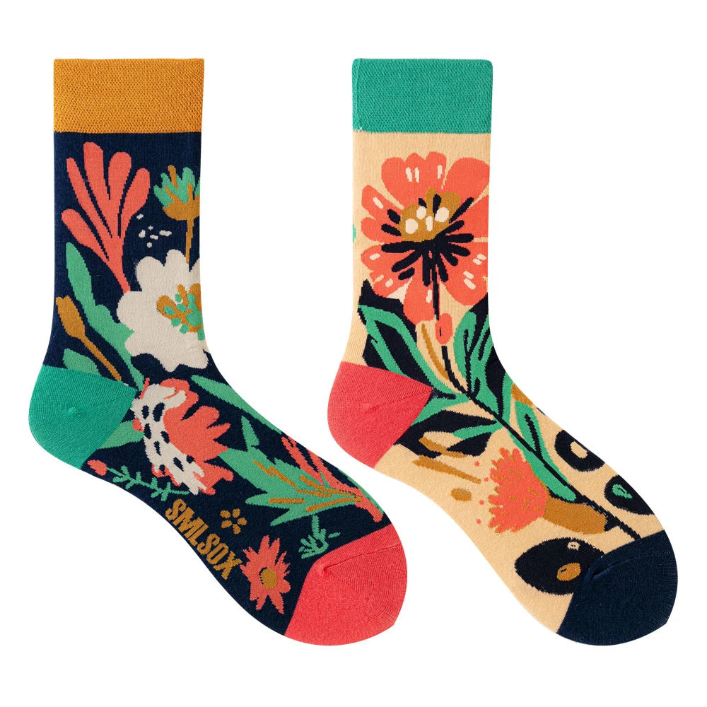 Cotton Blend Floral Mid Calf Socks