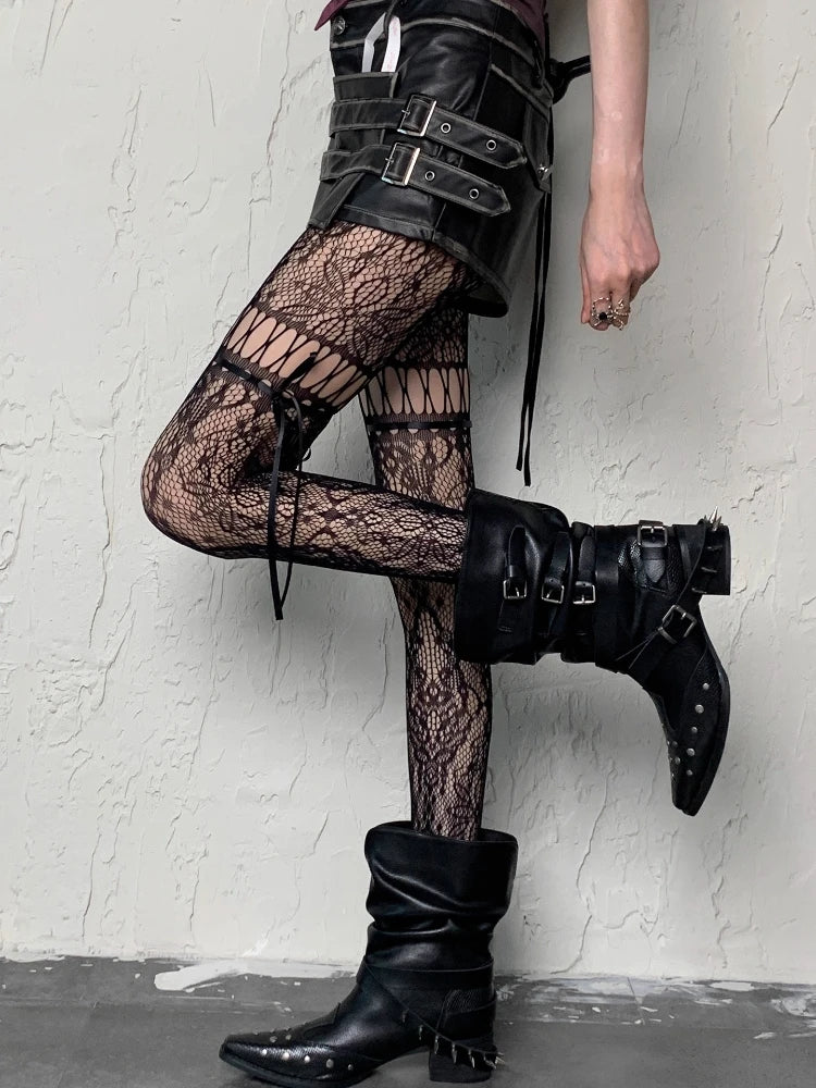 Nylon Bowknot Mesh Hollowed Out Pantyhose - 2