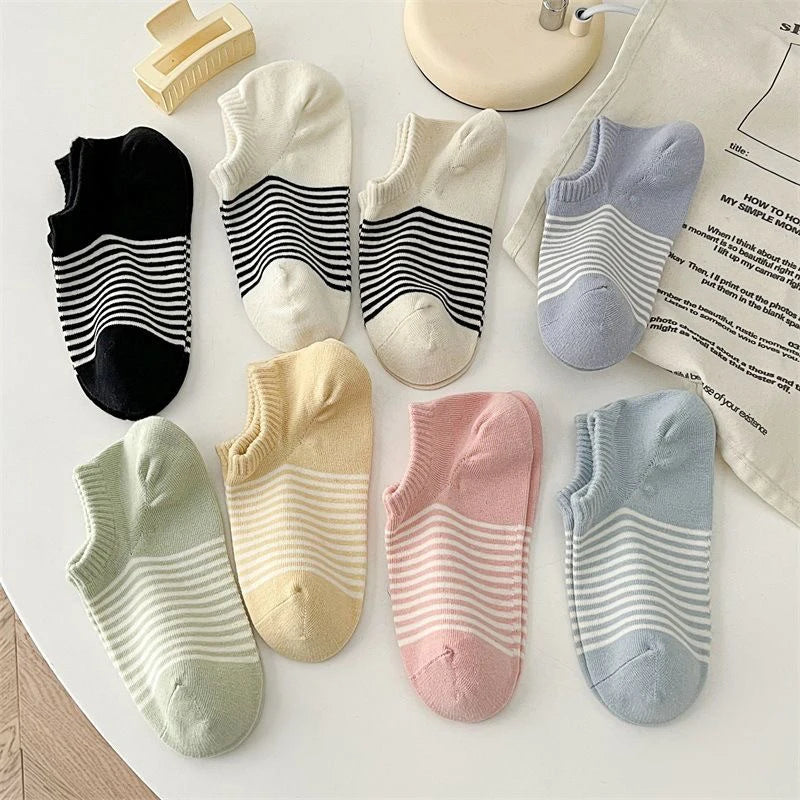Polyester Elastane Striped Low Cut Casual Socks
