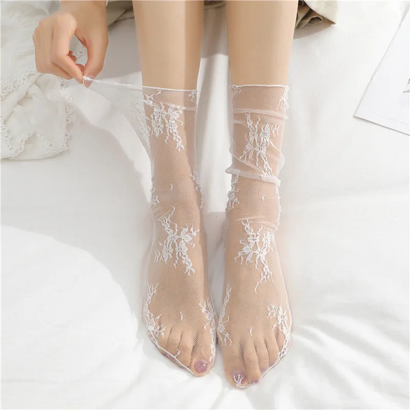 Floral Lace Sheer Mesh Ankle Socks