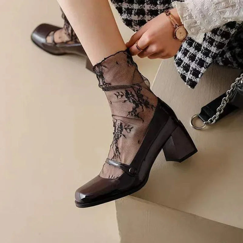 Floral Lace Sheer Mesh Ankle Socks