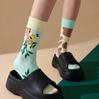 Cotton Blend Giraffe Print Mid Calf Socks for Women